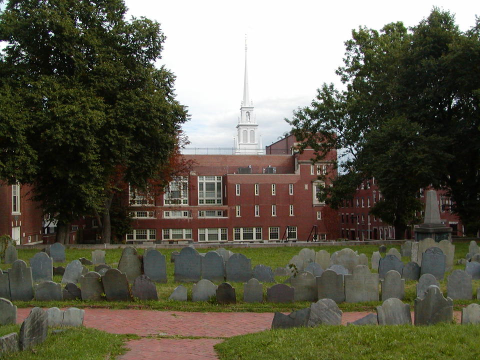 Boston, MA: Old North Church Steeple Viewed From Copp's Hill Burying Ground
