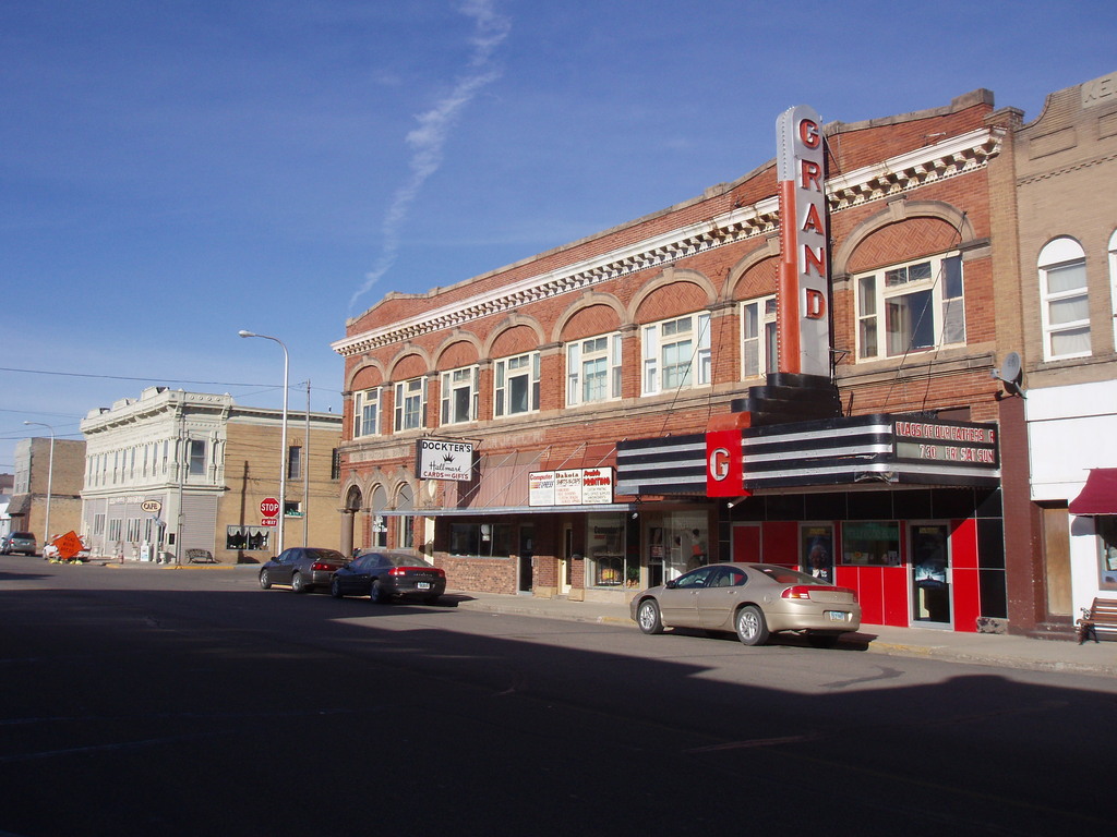 Oakes, ND Grand Theatre and old bank building, downtown Oakes, ND