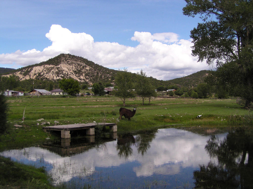 Vadito, NM Penitente cross stands atop hill overlooking fertile