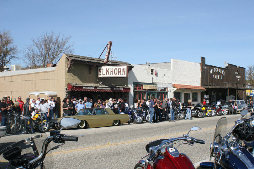 San Miguel, CA : Bikers in front of the Elkhorn Saloon while on the San Luis Obispo Cruise for Kids charity run.