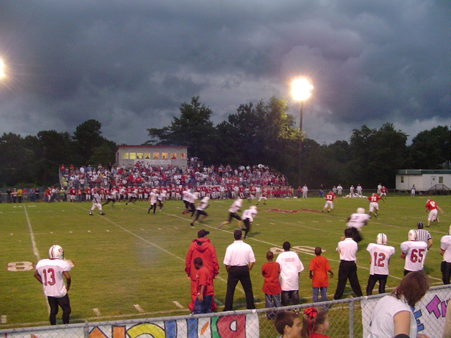 Mount Zion, GA: Stormy Football game Mt Zion (red) vs Bowdon (white)2005