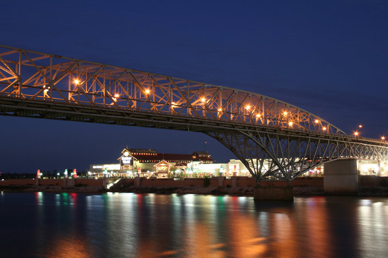 Bossier City, LA: Louisiana Boardwalk and Texas Street Bridge, early evening.