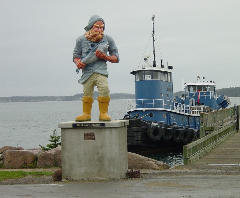 Eastport, ME: Fisherman Statue on the Wharf, Eastport, Maine