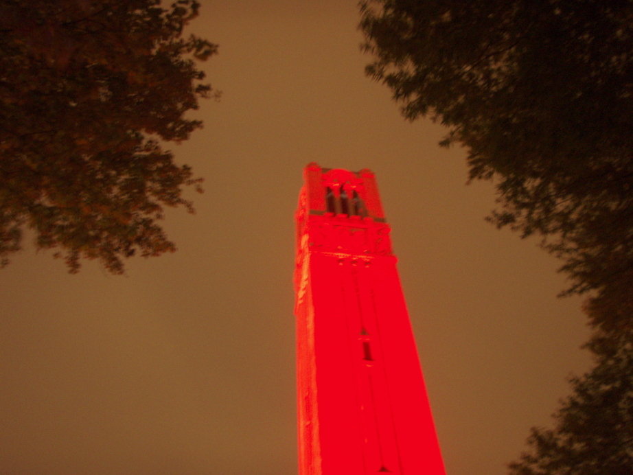 Raleigh, NC: NC State University Belltower Lit Red After a Win