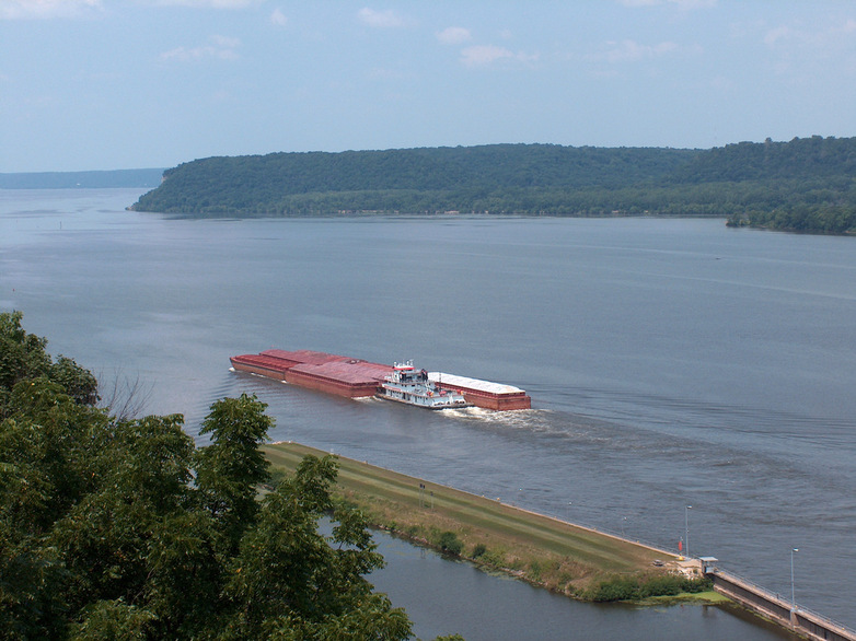 Dubuque, IA : Barge on Mississippi River at Dubuque