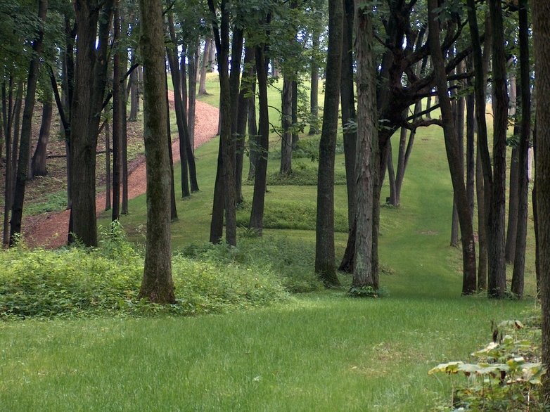 McGregor, IA : view of ancient burial mounds at Effigy Mounds near McGregor
