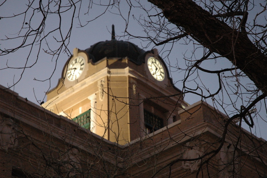 Gainesville, TX: Dusk, Cooke County Courthouse Clock