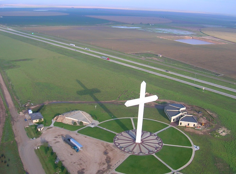 Clinton, OK: Large Cross east of Clinton (from my model airplane)