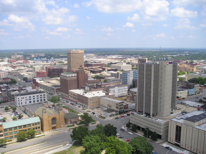 Topeka, KS: Aerial view of downtown Topeka from top of capital building in 2006