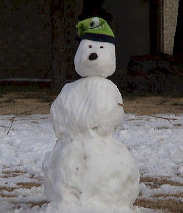 Spearman, TX: Snow man with green cap
