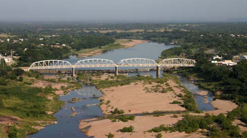Llano, TX: llano river bridge taken from power parachute