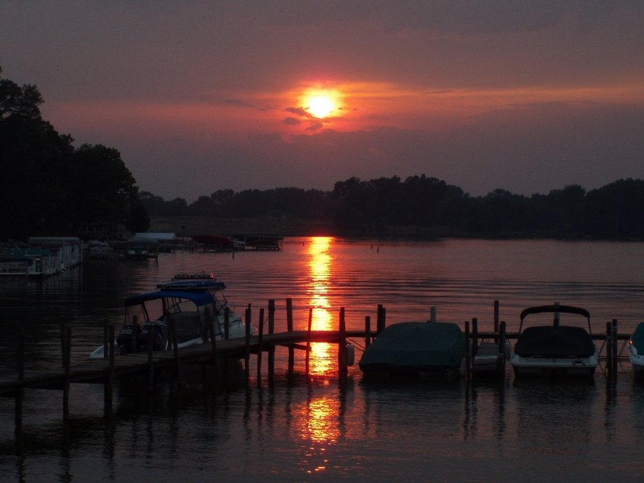 Antioch, IL: Hot summer night looking over Bluff Lake from Harbor Club in Antioch Ill