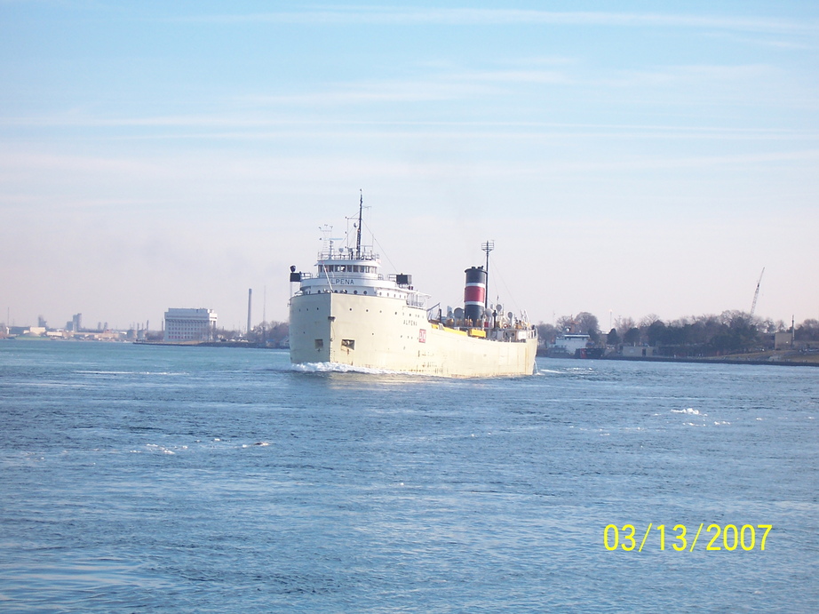 Port Huron, MI: Early March, first nice day, picture of a ship near Blue Water Bridges