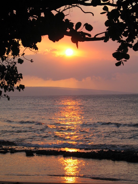 Lahaina, HI : Sunset from Honokowai Beach Park. Day of the Lahainaluna fire, 02/19/07