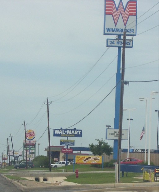 Pleasanton, TX: The signs of businesses along Hwy. 97 in Pleasanton, Texas