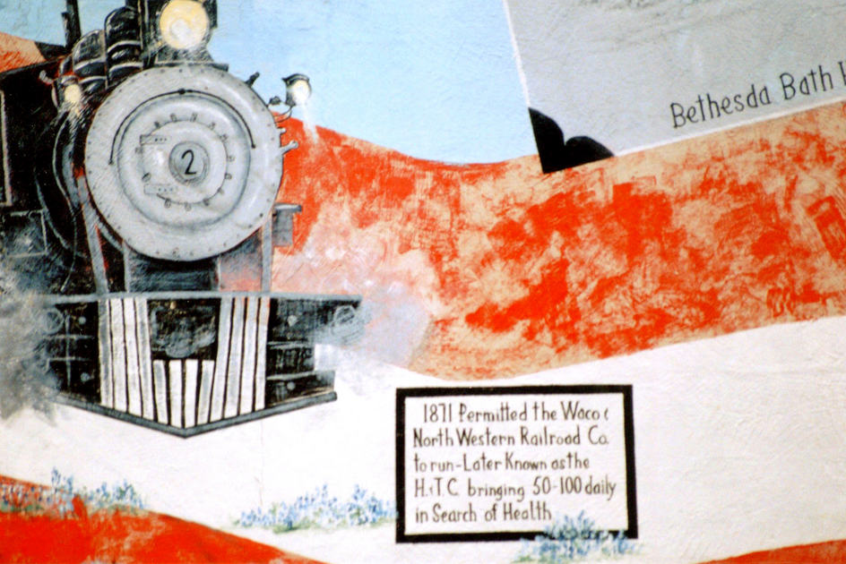 Marlin, TX : Detail of mural on building near railroad tracks