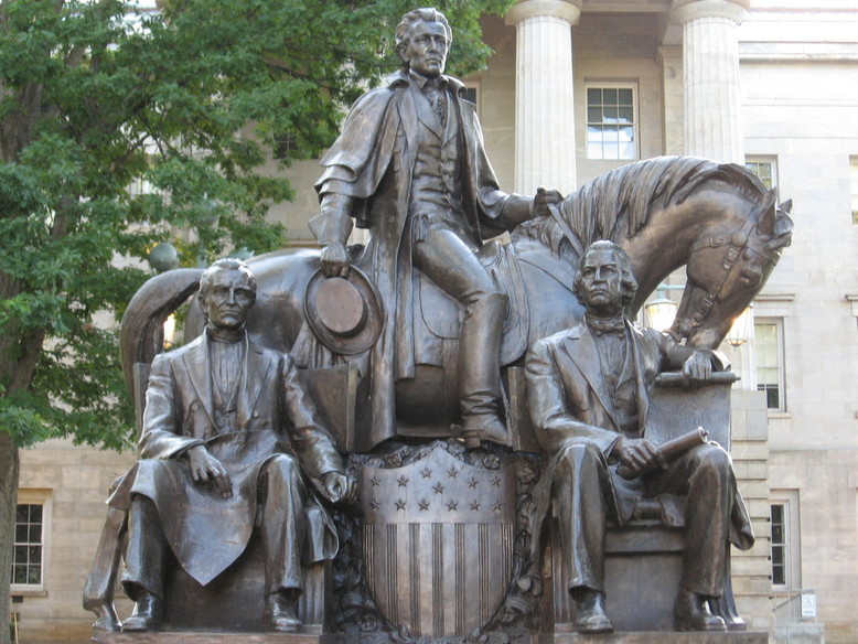 Raleigh, NC: Statue depicting the three presidents who came from North Carolina