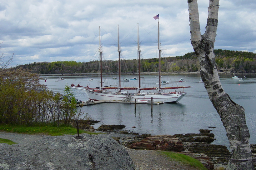Bar Harbor, ME : Sailboat docked at Bar Harbor Inn pier