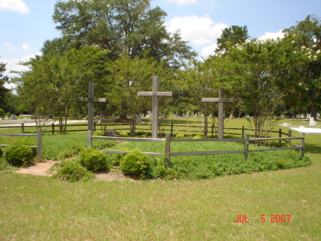 Millen, GA: "Three Wooden Crosses" dispay in Millen,GA.