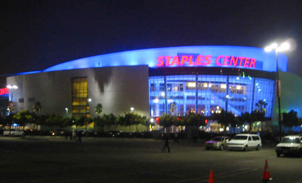 Los Angeles, CA: Staples Center at night