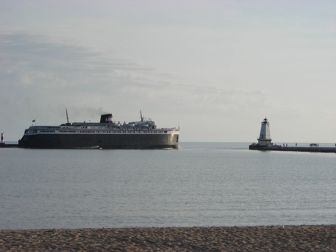 Ludington, MI: U.S.S. Badger on its way to Wisconsin