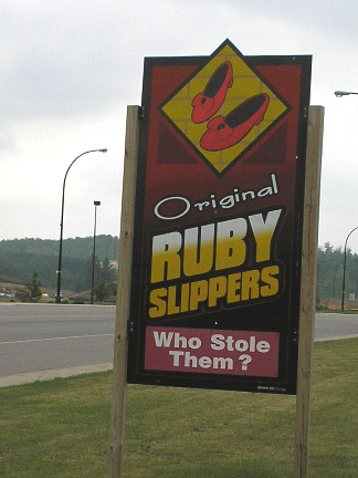 Grand Rapids, MN: Judy Garland's Missing Slippser Sign
