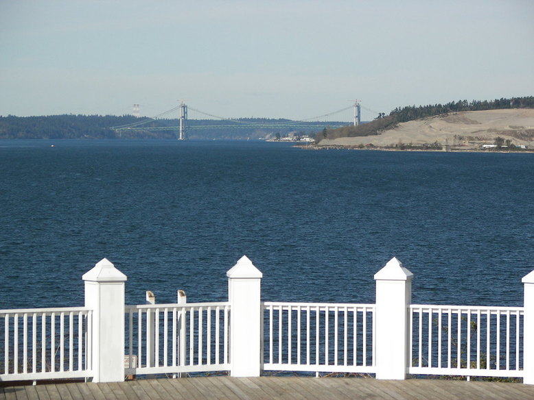 Steilacoom, WA: Puget Sound and the Narrows Bridge as seen from Steilacoom