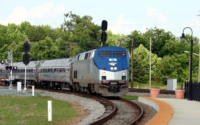 Selma, NC: The Carolinian pulls into Selma Union Station. The Carolinian runs from New York, Washington to Charlotte, NC.