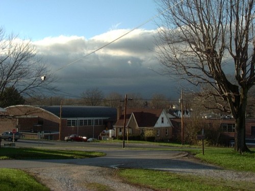 Loogootee, IN : Storm clouds with a view of the Elementary East School.