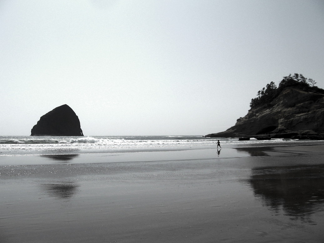 Pacific City, OR : Surfer Infront Of Hay Stack Rock