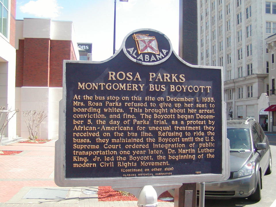Montgomery, AL: Rosa Parks Marker of spot in 1955 where she refused to give up her seat