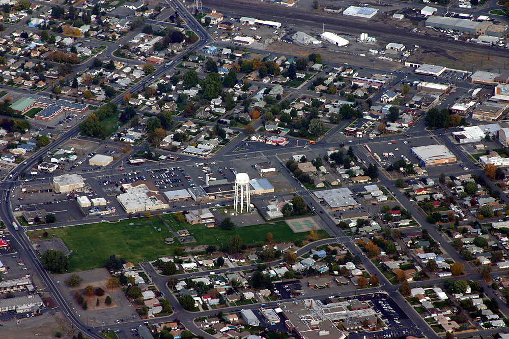 Toppenish, WA: Aerial photo of downtown Toppenish Washington