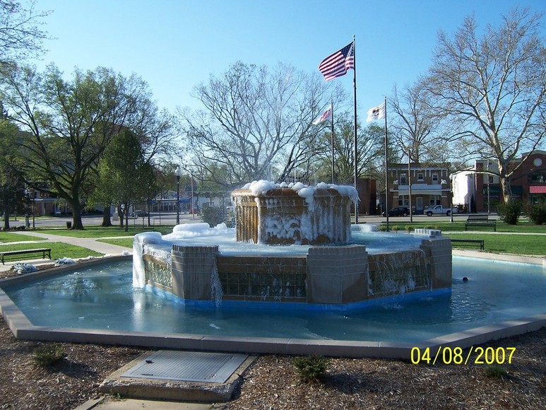 Highland, IL: Highland's fountain on a cold April morning