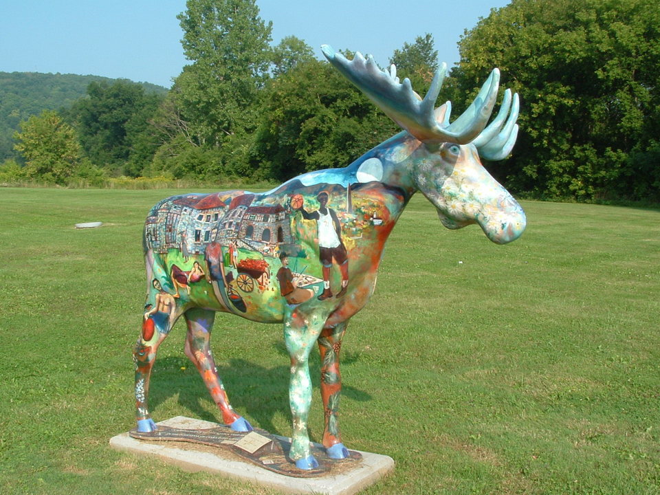 North Bennington, VT : The moose is a motif throughout Bennington, Vermont. This one stands near the entrance of Southern Vermont College.