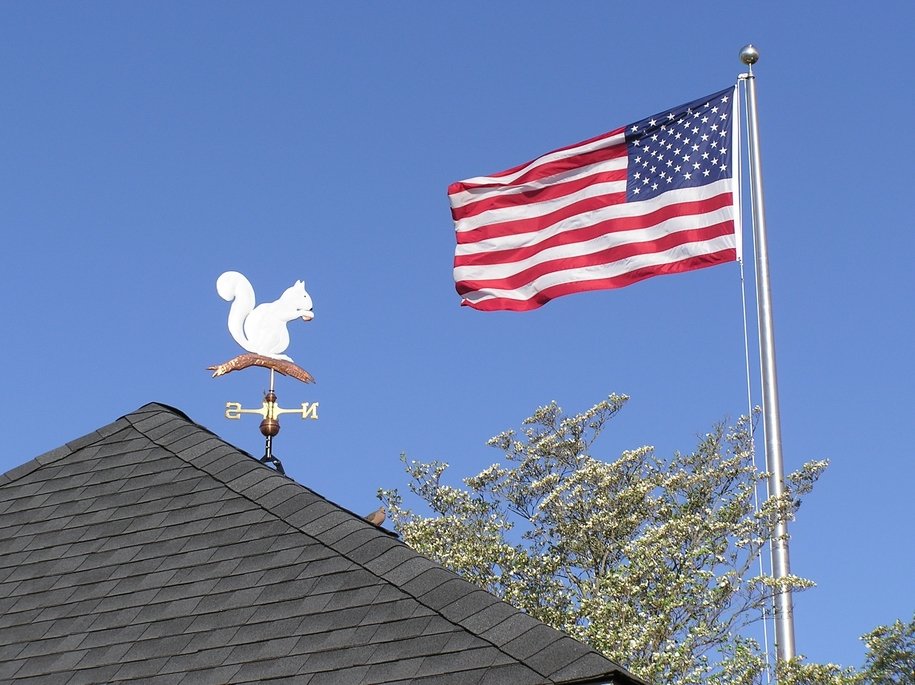 Brevard, NC: Courthouse Gazebo with White Squirrel Weathervane, Dove, and American Flag