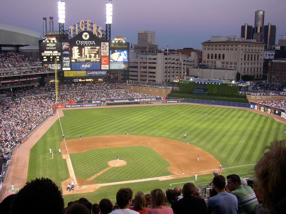 Detroit, MI: A night game at Comerica Park in downtown Detroit