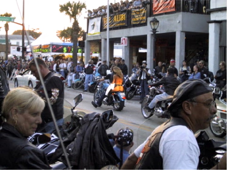 Daytona Beach, FL: Riding down Mainstreet during Bikeweek in Daytona