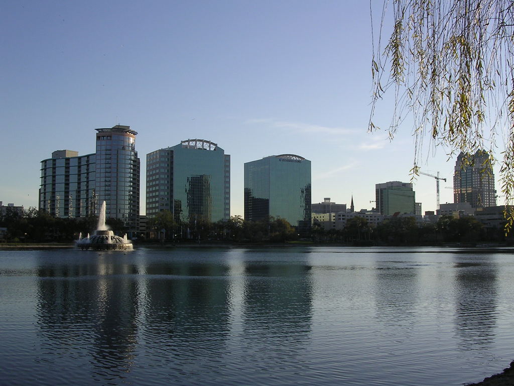 Orlando, FL: a view of Central Ave across Lake Eola