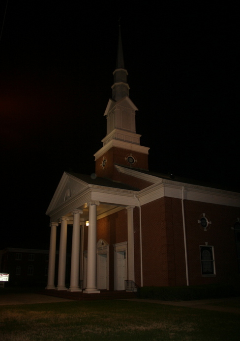 Atmore, AL: First Baptist Church at night