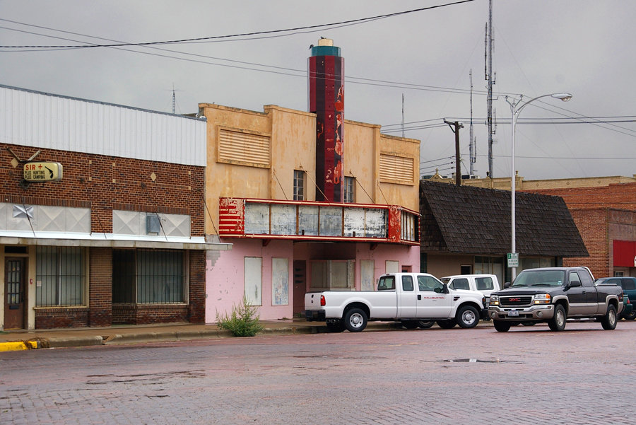 Pampa, TX: LA VISTA THEATRE lies crumbling on West Foster Avenue. From the 40s through the 60s, the old grindhouse played Roger Corman flicks and other low-budget movies.