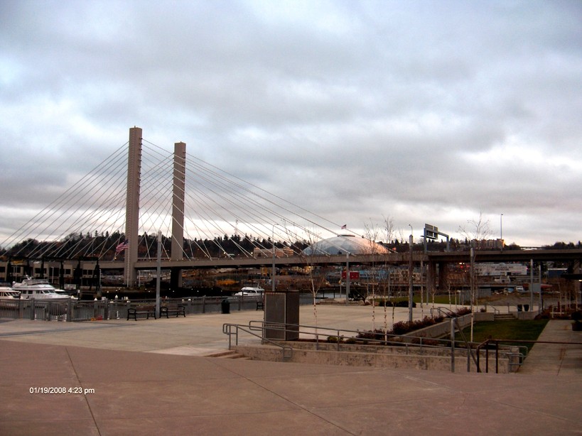 Tacoma, WA: Tacoma Bridge with Tacoma Dome in background