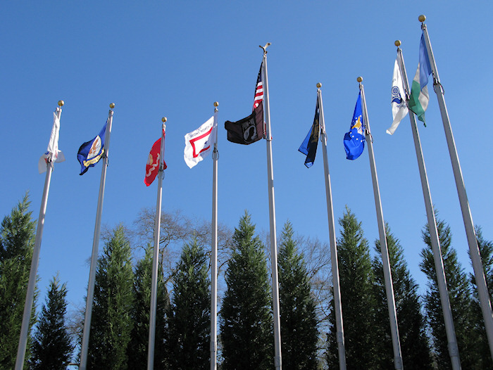 Powder Springs, GA: Flags at the Powder Springs Veterans Memorial (in front of the new Library).