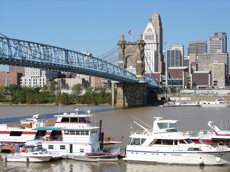 Cincinnati, OH: Roebling Suspension Bridge into Cincinnati
