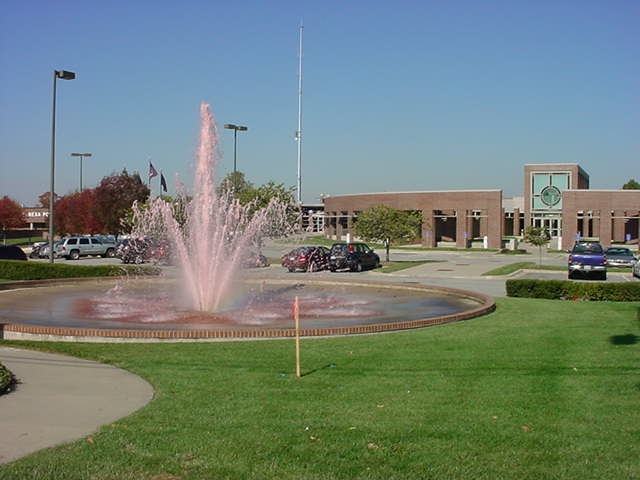 Lenexa, KS: Lenexa's Municipal Building The fountain was colored pink due to Breast Cancer Awareness Month.