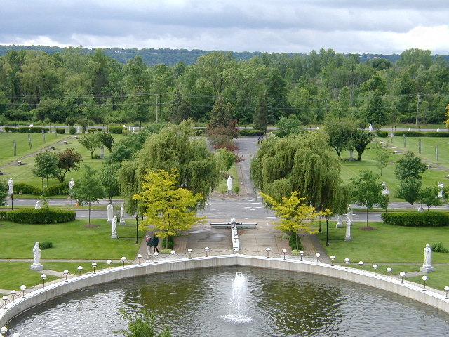 Youngstown, NY : View of Rosary Pool from the top of the Shrine Basilica of Our Lady