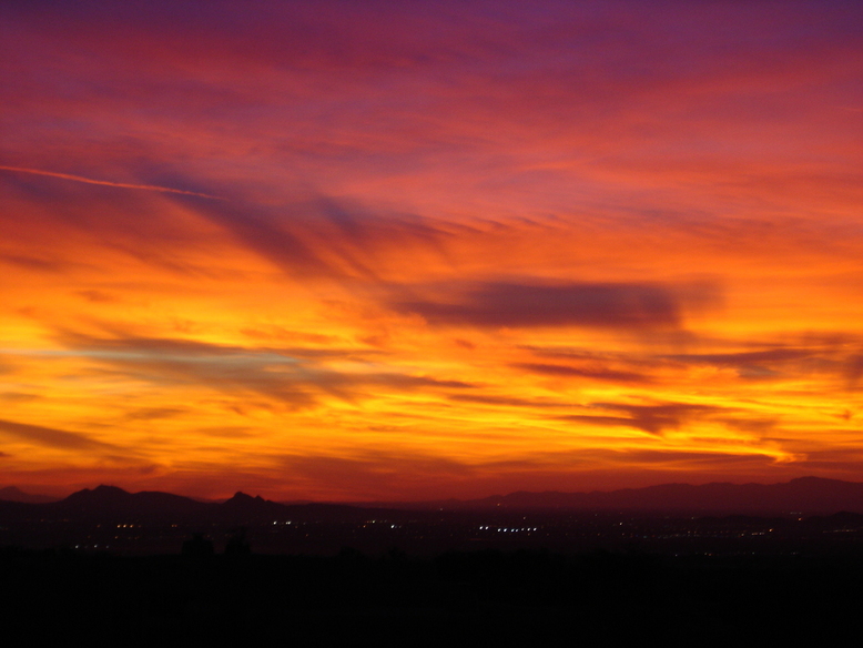 Scottsdale, AZ: Burnt Orange Sunset taken from Happy Valley Road near Troon Mountain in Scottsdale