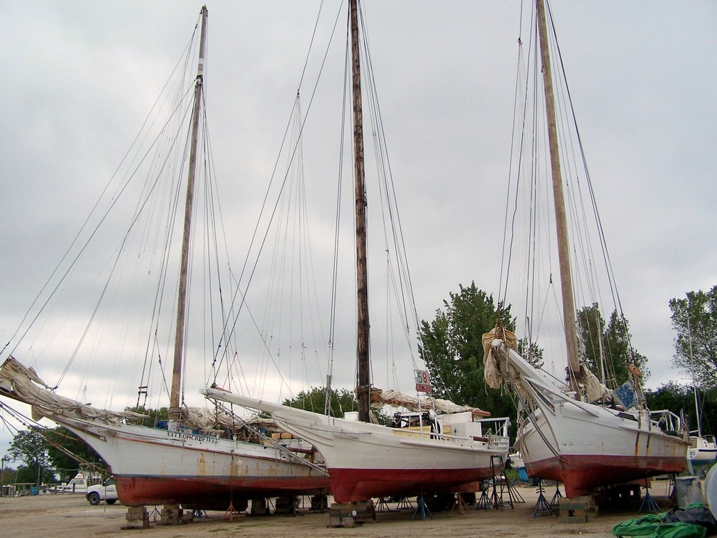 Deal Island, MD: The three remaining skipjacks in marina, preparing for the big race on Labor Day.