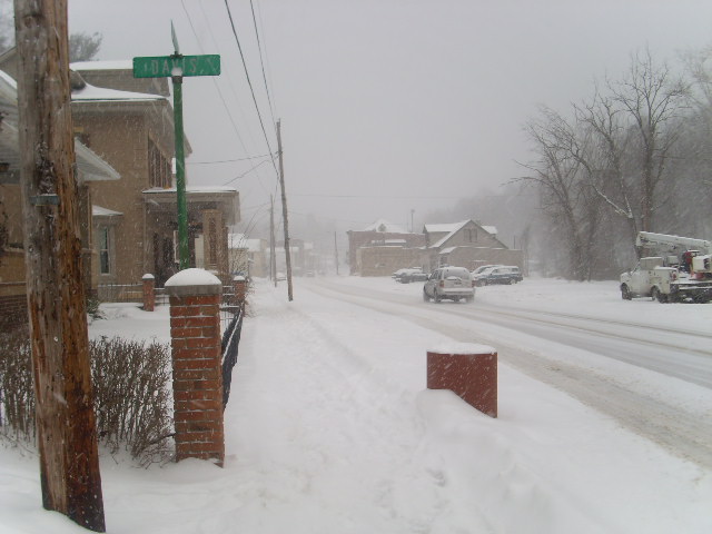 New Straitsville, OH : snow in march of 08 looking down main street toward the main part of town