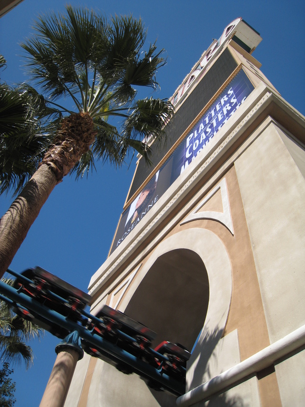 Las Vegas, NV: The Roller Coaster zooms through the hotel sign for the Sahara.