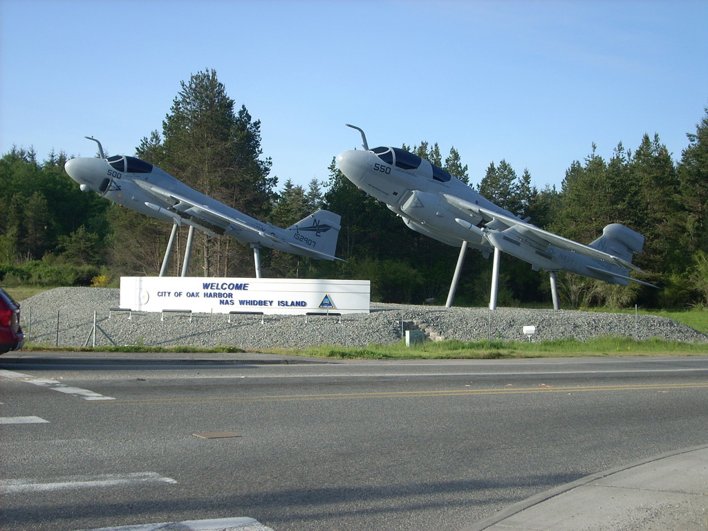 Oak Harbor, WA: An A-6 Welcomes you to Oak Harbor, WA and an EA-6B welcomes you to Ault Field, NAS Whidbey Island, WA
